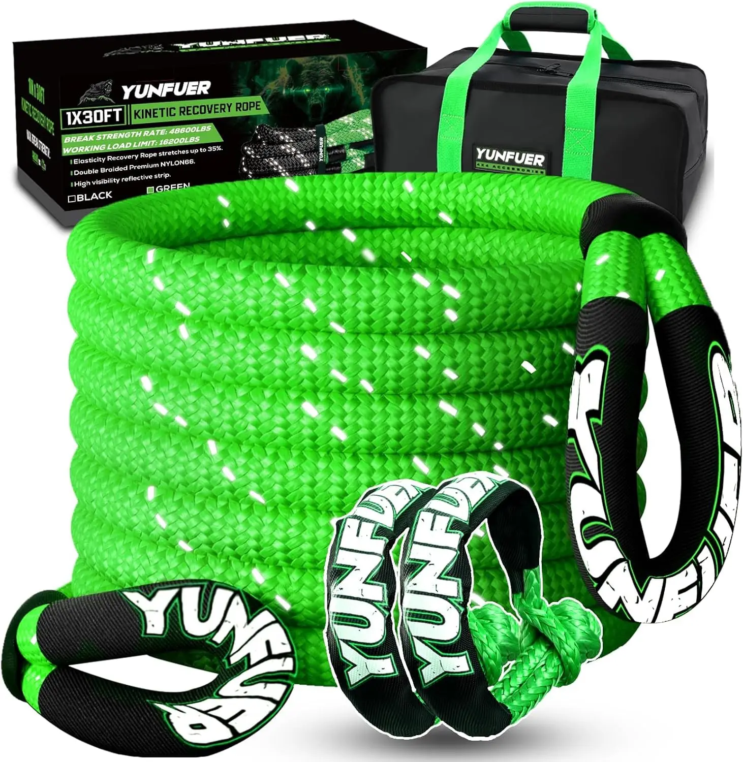 48,600Lbs Kinetic Recovery Rope Kit – 1in x 30ft, 35% Stretch, 2 UHMWPE Soft Shackles, Off-Road Towing & Emergency Use
48,600Lbs Kinetic Recovery Rope Kit – 1in x 30ft, 35% Stretch, 2 UHMWPE Soft Shackles, Off-Road Towing & Emergency Use
