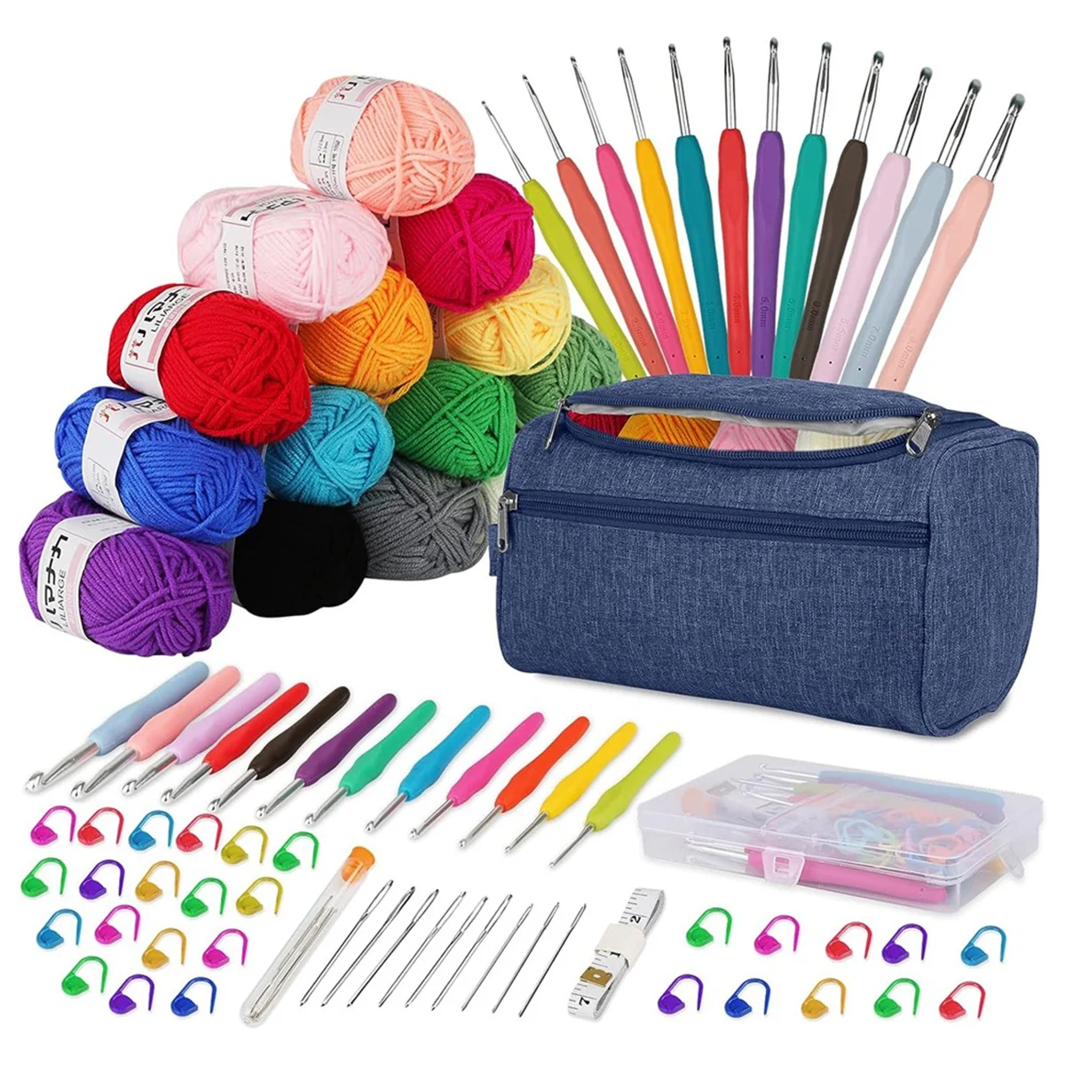 Crochet Kits for Beginners Adults Crochet Kit 15Pcsx25G Crochet Yarns Ergonomic Metal Crochet Hooks Kit-Blue
Crochet Kits for Beginners Adults Crochet Kit 15Pcsx25G Crochet Yarns Ergonomic Metal Crochet Hooks Kit-Blue