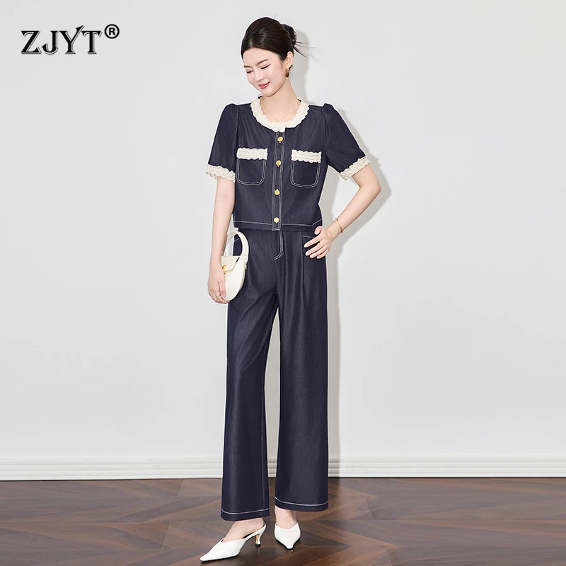 ZJYT Women's High Street Fashion Denim Two-Piece Set Short Sleeve Top And Jeans Pants Summer Casual Outfit Blue Suits 2025 New
ZJYT Women's High Street Fashion Denim Two-Piece Set Short Sleeve Top And Jeans Pants Summer Casual Outfit Blue Suits 2025 New