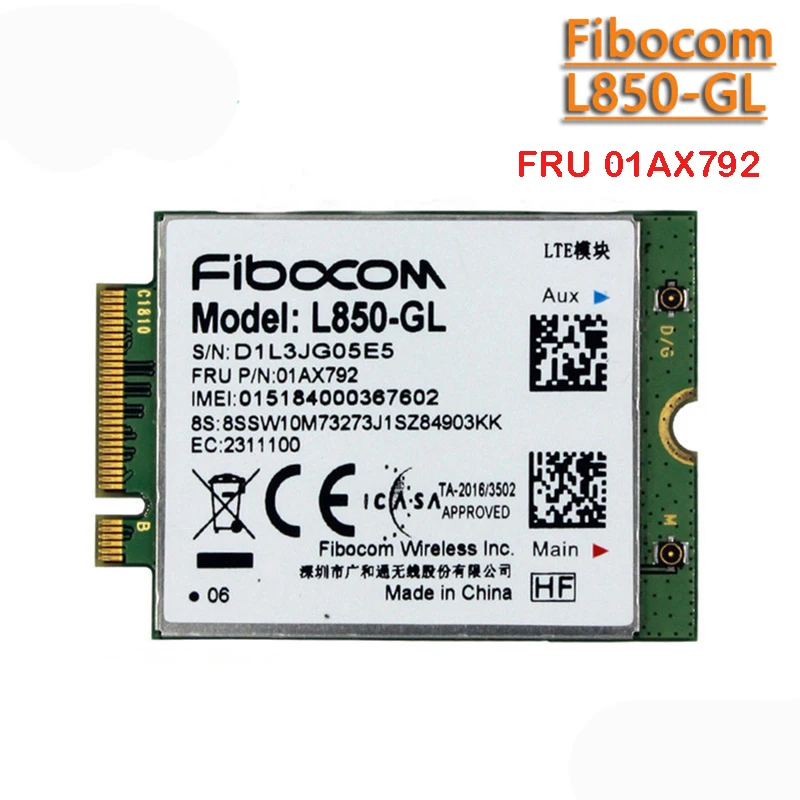 Fibocom L850-GL FRU 01AX792 LTE Cat9 module for Thinkpad X1 carbon 6th/7th gen X280 T580 P52s P53 X1 Yoga 5th gen L580 X380 Yoga
Fibocom L850-GL FRU 01AX792 LTE Cat9 module for Thinkpad X1 carbon 6th/7th gen X280 T580 P52s P53 X1 Yoga 5th gen L580 X380 Yoga