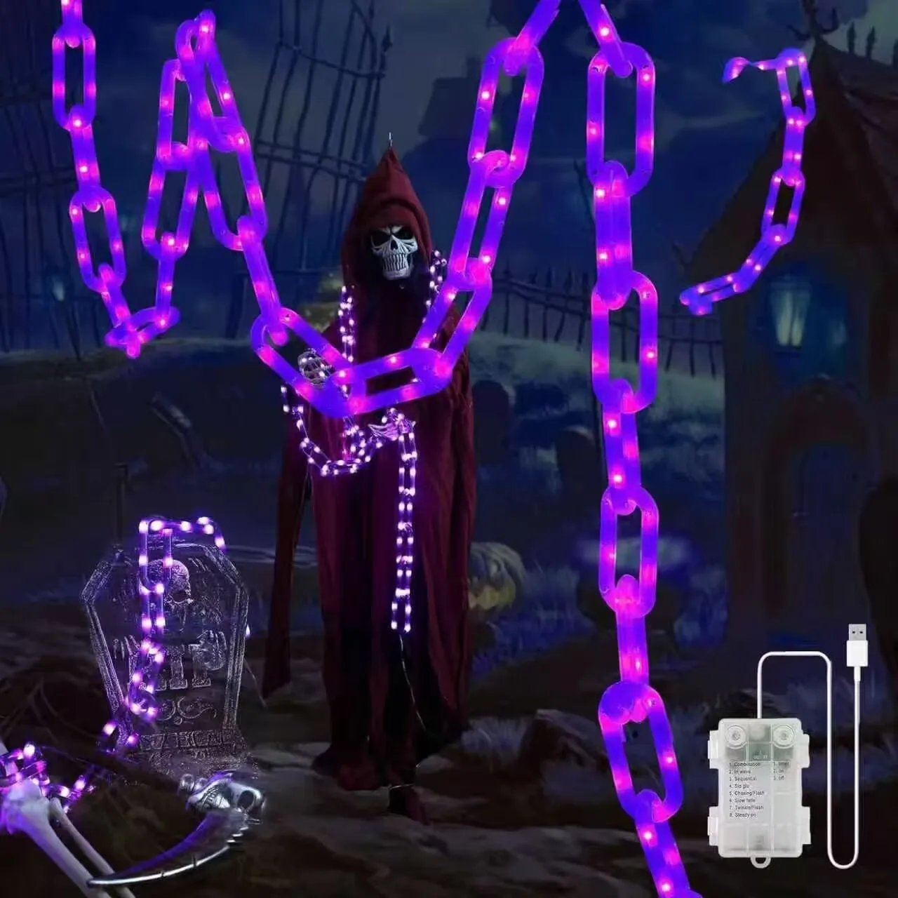Solar Halloween Cross border New LED Luminous Chain Light, Chain Skull Terror Atmosphere Waterproof Decorative Light JJ1222
Solar Halloween Cross border New LED Luminous Chain Light, Chain Skull Terror Atmosphere Waterproof Decorative Light JJ1222
