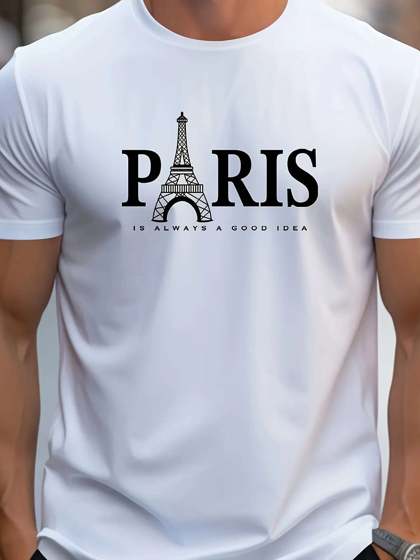 Мужская футболка с рисунком Парижа Эйфелевой башни — повседневная футболка с коротким рукавом, круглым вырезом и буквенным принтом, дышащая полиэфирная ткань 
Мужская футболка с рисунком Парижа Эйфелевой башни — повседневная футболка с коротким рукавом, круглым вырезом и буквенным принтом, дышащая полиэфирная ткань