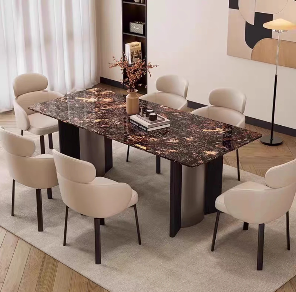 #Italian Brilliant Galaxy Natural Marble Dining Table Imported Chair Modern Rectangular Combination Light Luxury Household
#Italian Brilliant Galaxy Natural Marble Dining Table Imported Chair Modern Rectangular Combination Light Luxury Household