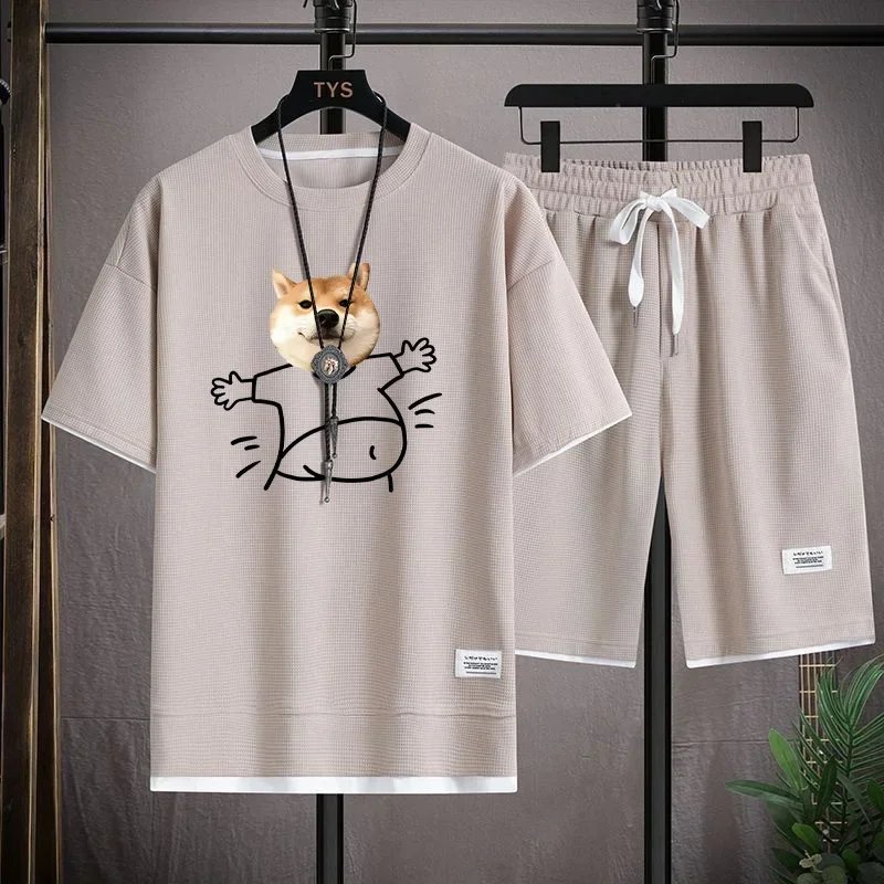 Summer Trendy Ice Silk Short Sleeve T-Shirt & Casual Sports Shorts Set For Men, Polyester Breathable Comfortable Fashion Outfit
Summer Trendy Ice Silk Short Sleeve T-Shirt & Casual Sports Shorts Set For Men, Polyester Breathable Comfortable Fashion Outfit