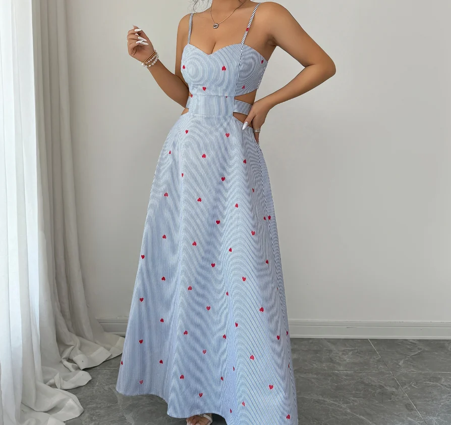 Women's Dress 2026 Spring Summer New Striped Striped Heart-Shaped Print Backless Cinched Waist Lace Up Casual Camisole Dress
Women's Dress 2026 Spring Summer New Striped Striped Heart-Shaped Print Backless Cinched Waist Lace Up Casual Camisole Dress