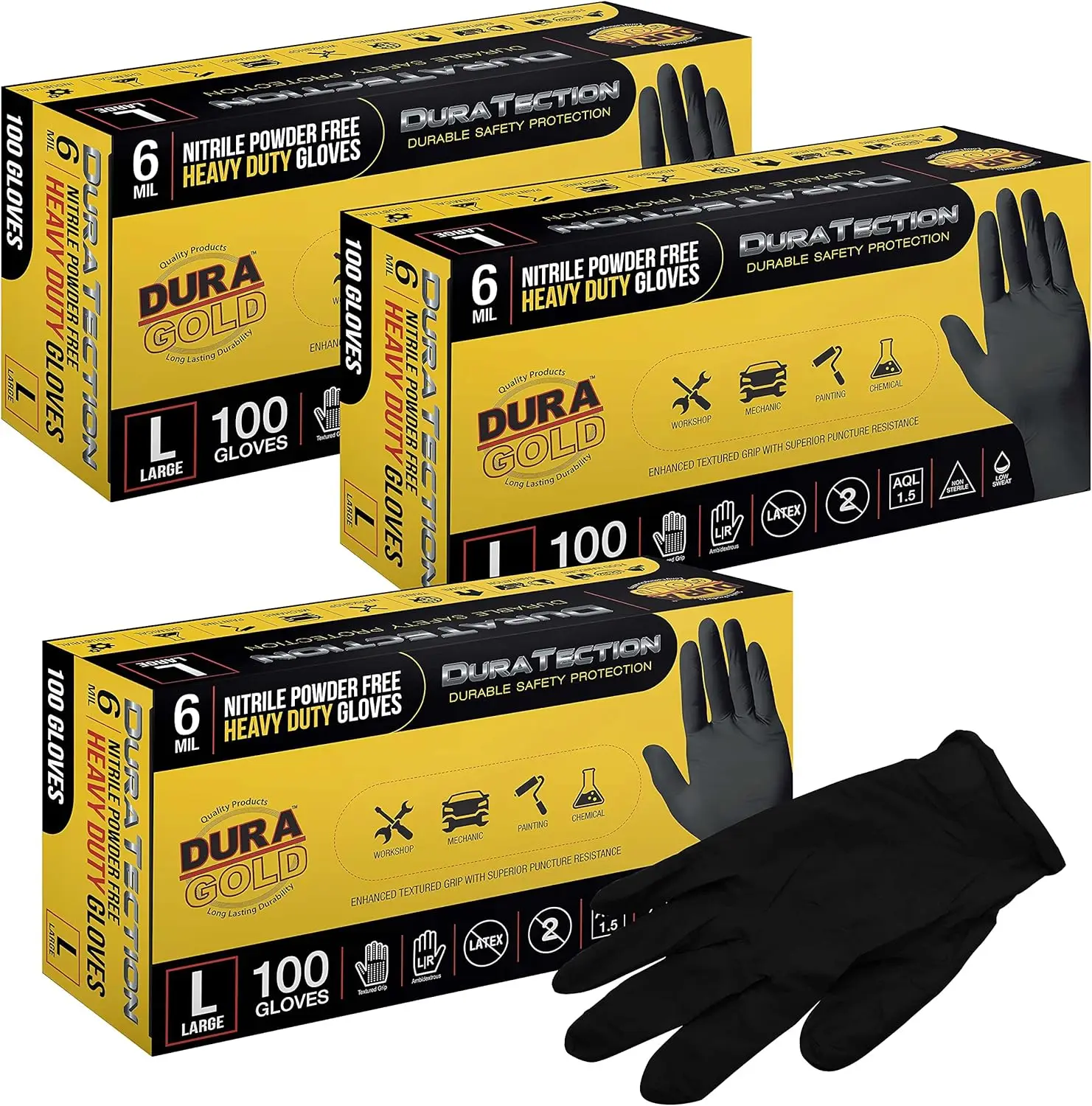 Heavy Duty Black Nitrile Disposable Gloves 6 Mil with Textured Grip for Cleaning and Food Prep
Heavy Duty Black Nitrile Disposable Gloves 6 Mil with Textured Grip for Cleaning and Food Prep
