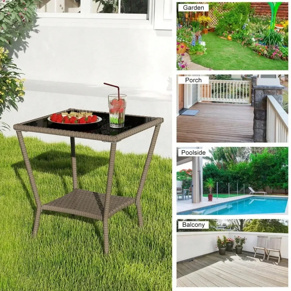 Glass Top Outdoor Side Table, Rattan Metal Frame Patio End Table With Storage Shelf, Compact Wicker Accent Table For Garden Bal
Glass Top Outdoor Side Table, Rattan Metal Frame Patio End Table With Storage Shelf, Compact Wicker Accent Table For Garden Bal