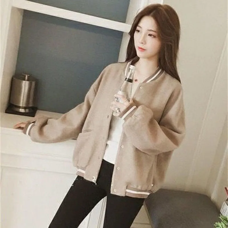 Korean Ladies Long Sleeves Baseball Coat Women Loose Leisure Cardigan Woolen Outwear Spring Autumn Female Round Neck Top Jacket
Korean Ladies Long Sleeves Baseball Coat Women Loose Leisure Cardigan Woolen Outwear Spring Autumn Female Round Neck Top Jacket