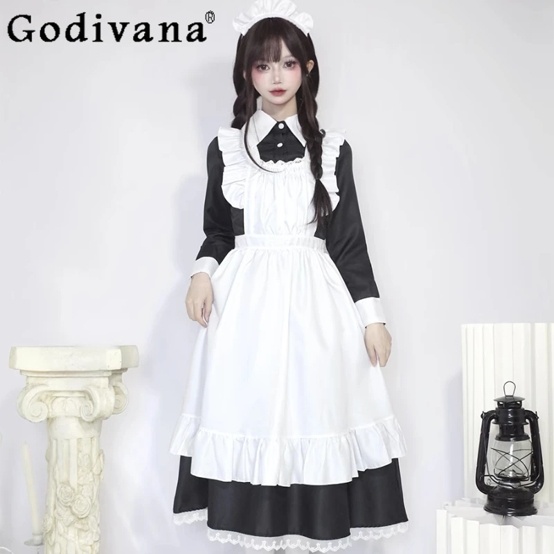L-5XL Plus Size Lolita Classic Maid Cos Sexy Japanese Dress Women Black White Long Sleeve Lace Ruffles Sweet A-line Long Dresses
L-5XL Plus Size Lolita Classic Maid Cos Sexy Japanese Dress Women Black White Long Sleeve Lace Ruffles Sweet A-line Long Dresses