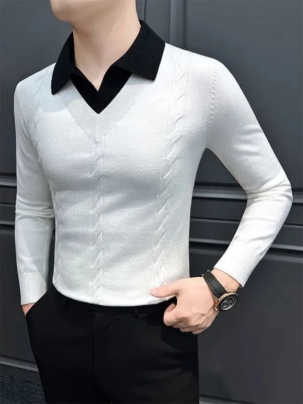 Новый осенне-зимний мужской модный свитер с V-образным вырезом, вязаный, в полоску, с лоскутным узором, легкий, роскошный, повседневный, с длинными рукавами
Новый осенне-зимний мужской модный свитер с V-образным вырезом, вязаный, в полоску, с лоскутным узором, легкий, роскошный, повседневный, с длинными рукавами