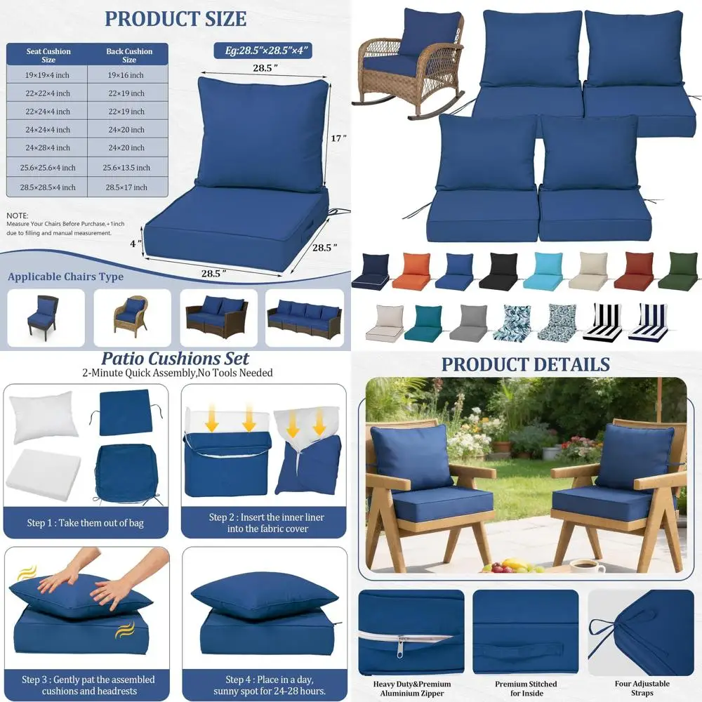 Set Of 4 Outdoor Deep Seat Cushions, 28.5x28.5, Patio Replacement Foam Cushions, Waterproof & Fade Resistant, Compatible With 28
Set Of 4 Outdoor Deep Seat Cushions, 28.5x28.5, Patio Replacement Foam Cushions, Waterproof & Fade Resistant, Compatible With 28
