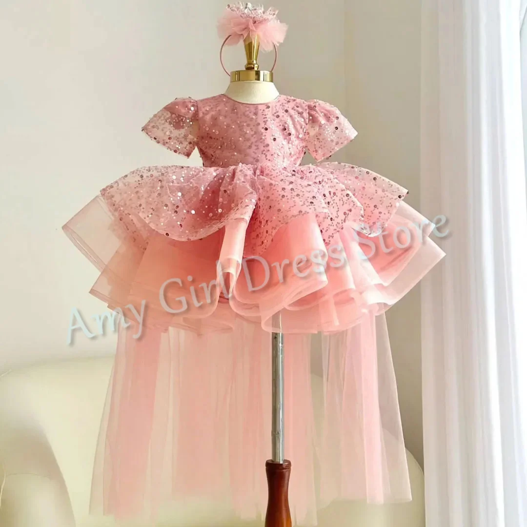 Lovely Pink Short Sleeves Flower Girl Dress For Wedding Sequins Puffy Tulle Toddler Birthday Photo Shoot Banquet Gown Customized
Lovely Pink Short Sleeves Flower Girl Dress For Wedding Sequins Puffy Tulle Toddler Birthday Photo Shoot Banquet Gown Customized