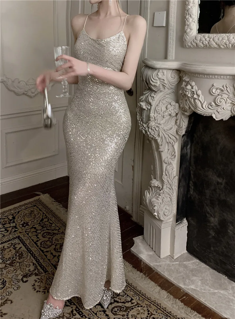 French Style Sequin Sling Evening Dress Women Low-cut Backless Sexy Slim Club Party Mermaid Dresses Exquisite Cocktail Gown
French Style Sequin Sling Evening Dress Women Low-cut Backless Sexy Slim Club Party Mermaid Dresses Exquisite Cocktail Gown