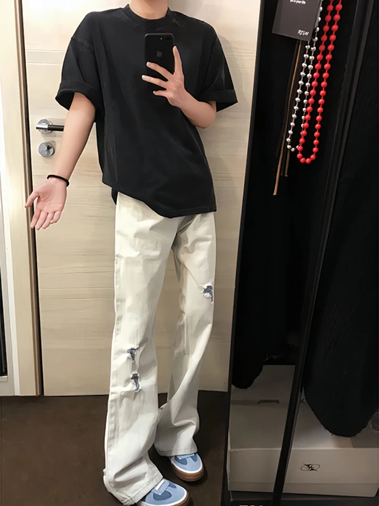 White Ripped Denim Jeans Men's Summer American Retro Wa Slimming Pants Cleanfit Straight Leg Micro Flared Trousers
White Ripped Denim Jeans Men's Summer American Retro Wa Slimming Pants Cleanfit Straight Leg Micro Flared Trousers