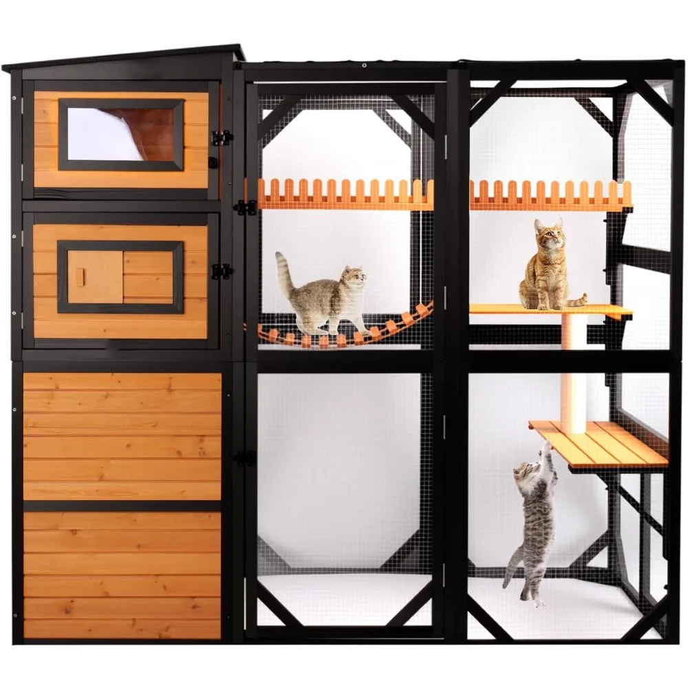 Catio Outdoor Cat Enclosures, Large 4 Tiers Wood Cat House, Cat Enclosure Connect to Window with Weatherproof Roof, 4 Platforms
Catio Outdoor Cat Enclosures, Large 4 Tiers Wood Cat House, Cat Enclosure Connect to Window with Weatherproof Roof, 4 Platforms