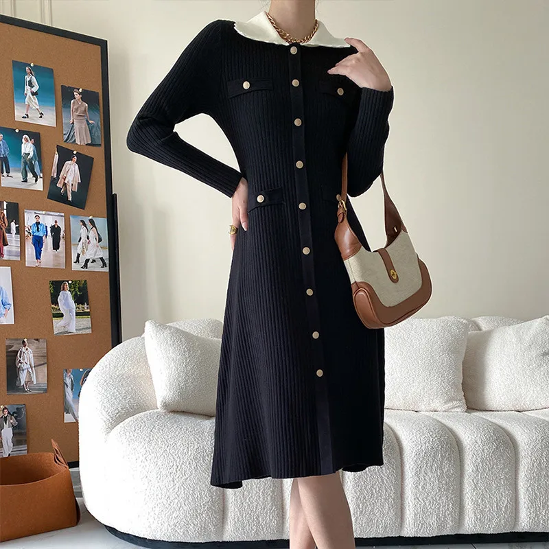 Women Autumn Warm Knitted Dress Sexy Slim Elastic Long Sleeve Sweater Dress Lady Casual Clothing Black Elegant Long Dress
Women Autumn Warm Knitted Dress Sexy Slim Elastic Long Sleeve Sweater Dress Lady Casual Clothing Black Elegant Long Dress