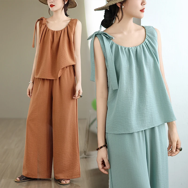 Loose Cotton Linen Set Summer New Style Women's plus Size Clothing Sleeveless Wide Leg Pants Two-Piece Suit Commute Fashion
Loose Cotton Linen Set Summer New Style Women's plus Size Clothing Sleeveless Wide Leg Pants Two-Piece Suit Commute Fashion