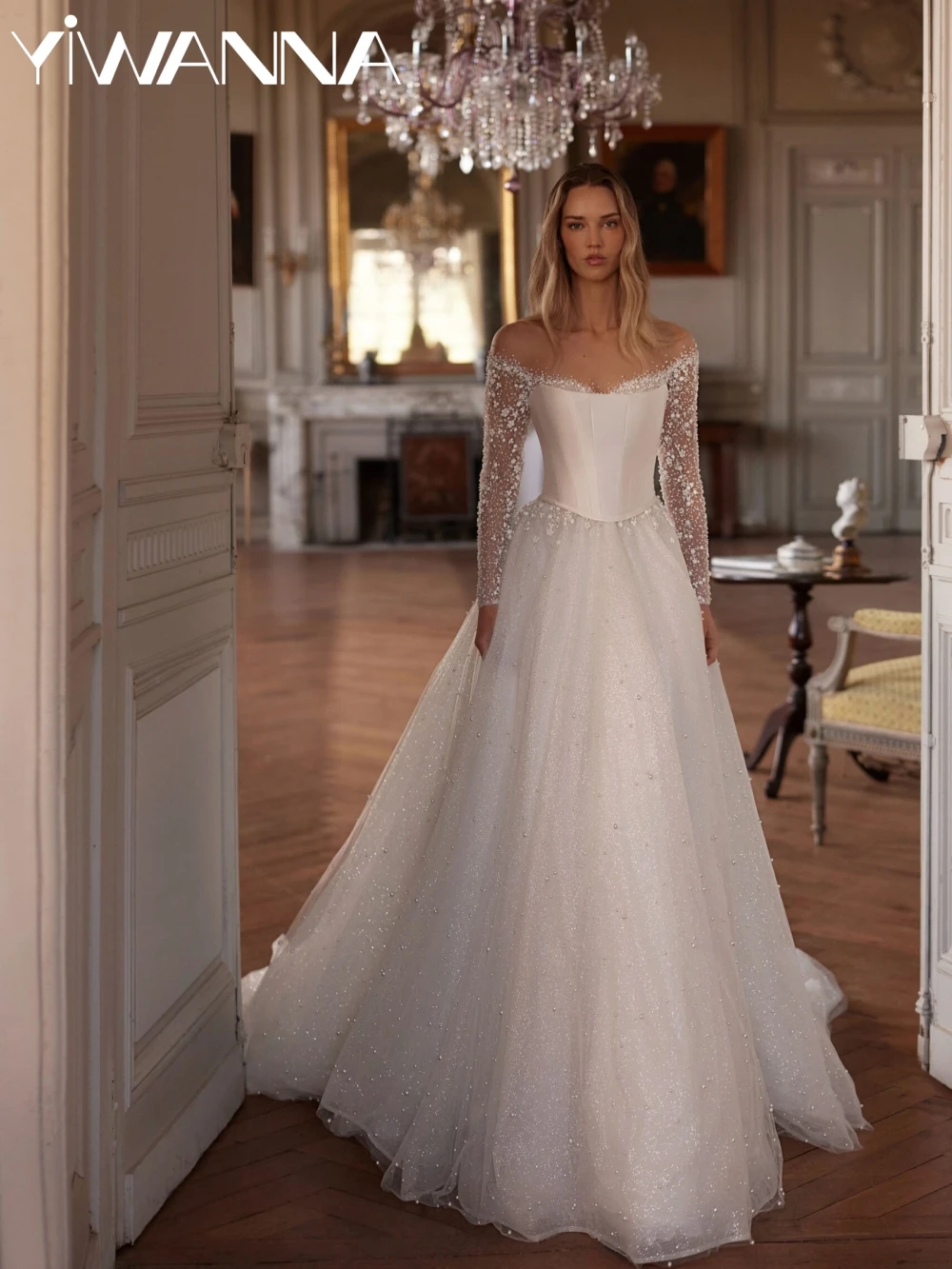 With Corset Shiny Pearls A-line Wedding Dress Modest Oneck Long Sleeve Bridal Gown 2026 Customized Graceful Dresses For Bride 
With Corset Shiny Pearls A-line Wedding Dress Modest Oneck Long Sleeve Bridal Gown 2026 Customized Graceful Dresses For Bride