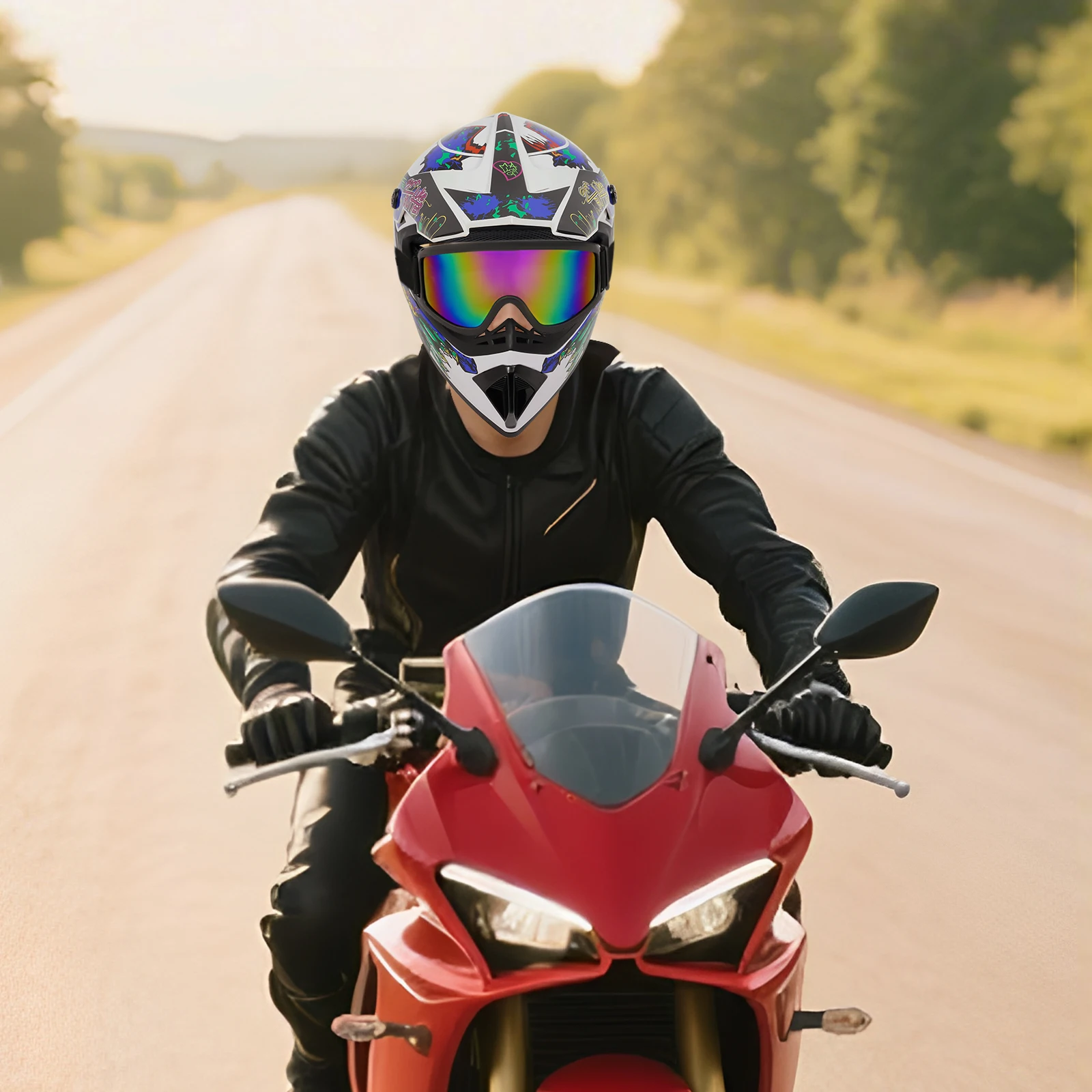 Adult Motocross Dirt Bike Helmet with Goggle, Gloves & Mask - Off-Road Motorcycle & ATV Helmet with Adjustable Sun Visor
Adult Motocross Dirt Bike Helmet with Goggle, Gloves & Mask - Off-Road Motorcycle & ATV Helmet with Adjustable Sun Visor