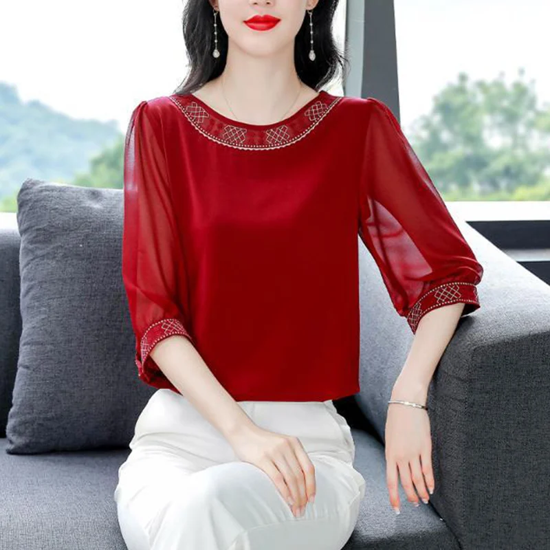 Spring Summer Chinese Style Embroidered Half Sleeve Top Tee Ladies Loose Solid Color O-neck Blouse Women Clothes Vintage Tshirt
Spring Summer Chinese Style Embroidered Half Sleeve Top Tee Ladies Loose Solid Color O-neck Blouse Women Clothes Vintage Tshirt