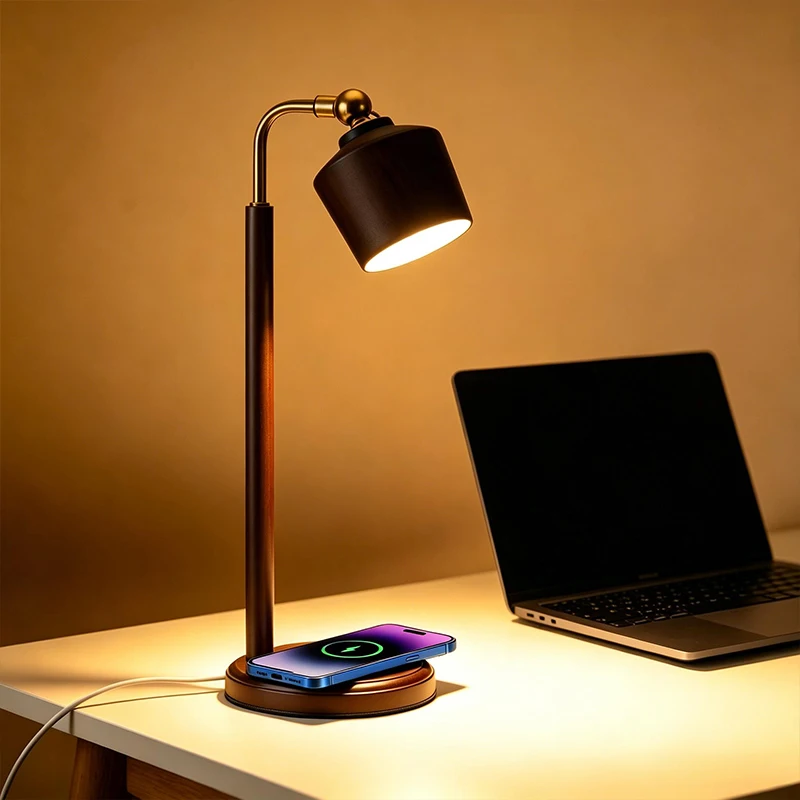 Wooden Table Lamp with 15W Qi Wireless Charger for Mobile Phone USB-C Powered Three-color Lights Desk Lamp for Bedroom Home
Wooden Table Lamp with 15W Qi Wireless Charger for Mobile Phone USB-C Powered Three-color Lights Desk Lamp for Bedroom Home