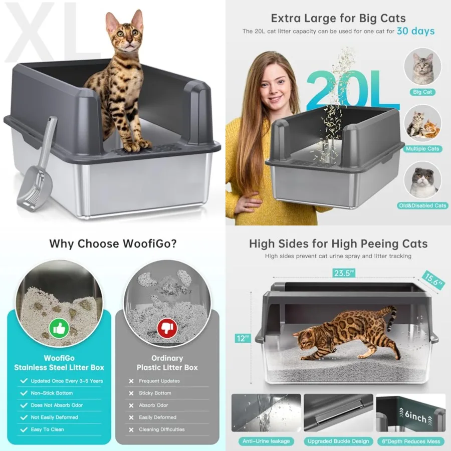 Enclosed Stainless Steel Cat Litter Box with Lid, XL Extra Large Litter Box for Big Cats, Metal Litter Pan High Sided, Never Ab
Enclosed Stainless Steel Cat Litter Box with Lid, XL Extra Large Litter Box for Big Cats, Metal Litter Pan High Sided, Never Ab