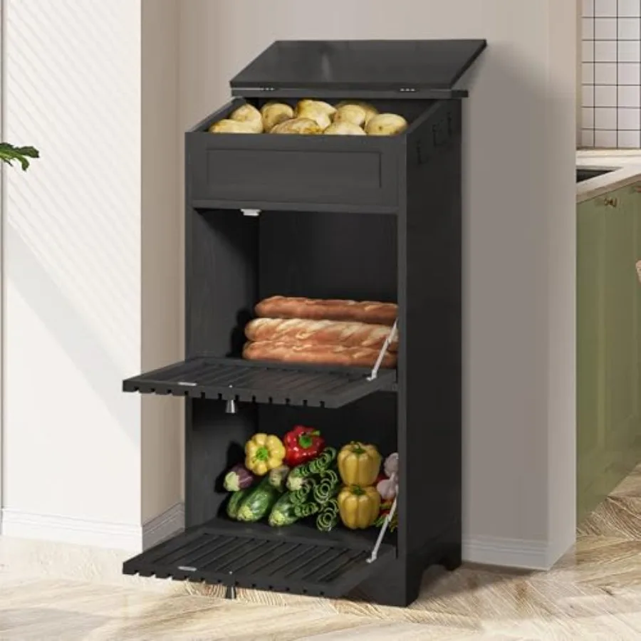 Mid Century Modern Wood Onion and Potato Storage Bin for Fruit and Vegetable Black 3-Tier Small Pantry Cabinet with Large Bread
Mid Century Modern Wood Onion and Potato Storage Bin for Fruit and Vegetable Black 3-Tier Small Pantry Cabinet with Large Bread