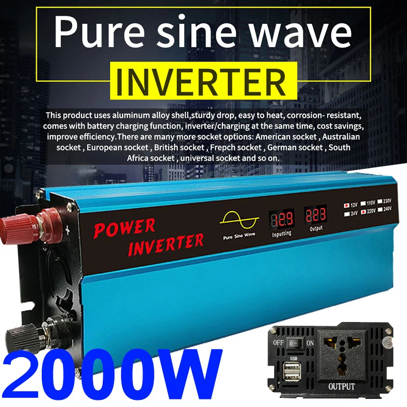 Pure Sine Wave Inverter 2000W DC 12V 24V Dual Digital Display Suitable for AC 110V 220V Voltage Solar Power Converter Inverter
Pure Sine Wave Inverter 2000W DC 12V 24V Dual Digital Display Suitable for AC 110V 220V Voltage Solar Power Converter Inverter