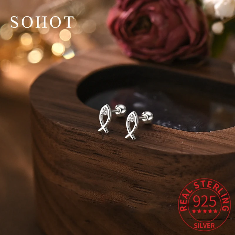 Real 925 Sterling Silver Piercing Screw Bead Mini Hollow Fish Stud Earrings for Women Cute Fine Jewelry Personality Accessories
Real 925 Sterling Silver Piercing Screw Bead Mini Hollow Fish Stud Earrings for Women Cute Fine Jewelry Personality Accessories