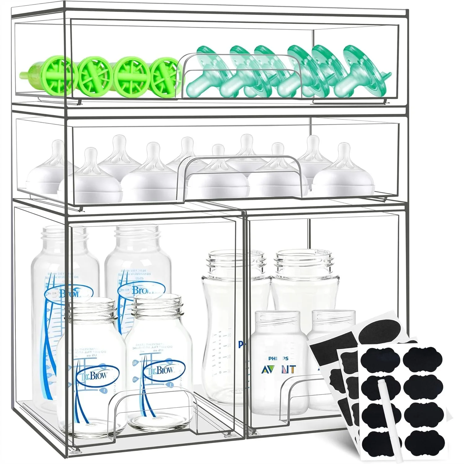 Baby Bottle Organizer 4 Pack Stackable Storage Drawers with Labels for Pacifiers Pump Parts and Desk Organization
Baby Bottle Organizer 4 Pack Stackable Storage Drawers with Labels for Pacifiers Pump Parts and Desk Organization