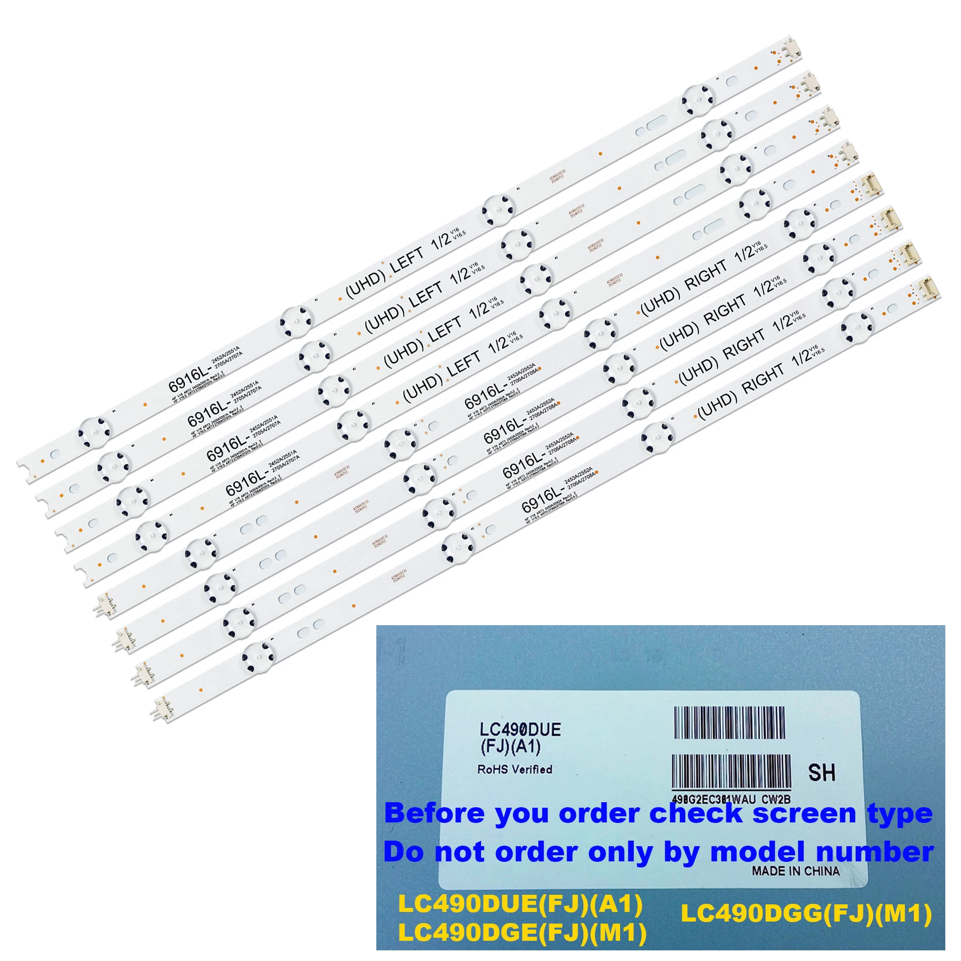 LED backlight strip 49inch TV 49LJ58300W 49UH603V 49UH620V 49UH661V LC490DGE 6916L-2705A 6916L-2706A 6916L-2707A 6916L-2708A
LED backlight strip 49inch TV 49LJ58300W 49UH603V 49UH620V 49UH661V LC490DGE 6916L-2705A 6916L-2706A 6916L-2707A 6916L-2708A