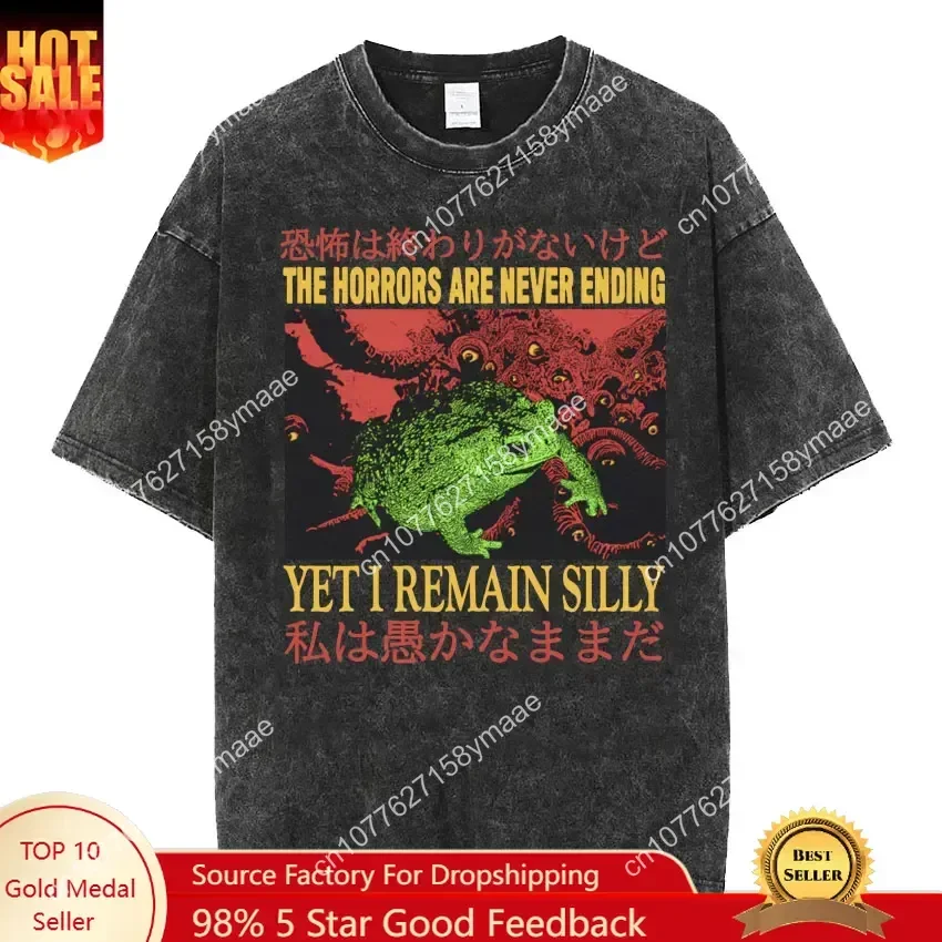 The Horrors Are Never Ending Yet I Remain Silly T-shirt Funny Japanese Style Frog Retro Washed T Shirt Men Women's Oversized Tee
The Horrors Are Never Ending Yet I Remain Silly T-shirt Funny Japanese Style Frog Retro Washed T Shirt Men Women's Oversized Tee