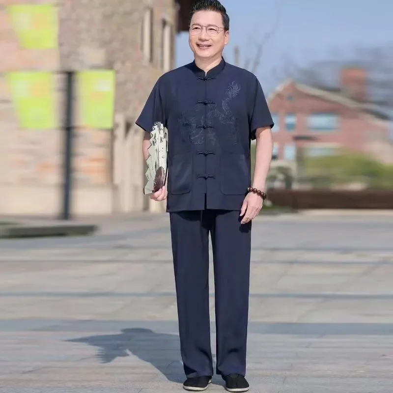 Men's Mulberry Silk Chinese Style 2 Piece Tang Suit Summer Casual Stand Collar Outfit for Elderly
Men's Mulberry Silk Chinese Style 2 Piece Tang Suit Summer Casual Stand Collar Outfit for Elderly