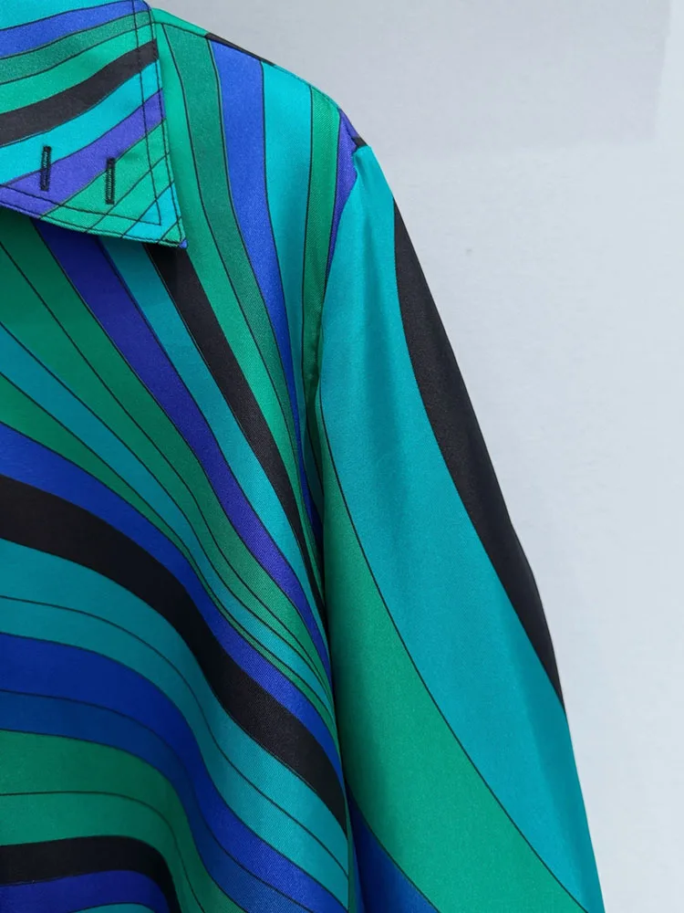 fashion Runway designer spring summer women's silk blouse long-sleeved collared geometric print silk casual shirt
fashion Runway designer spring summer women's silk blouse long-sleeved collared geometric print silk casual shirt