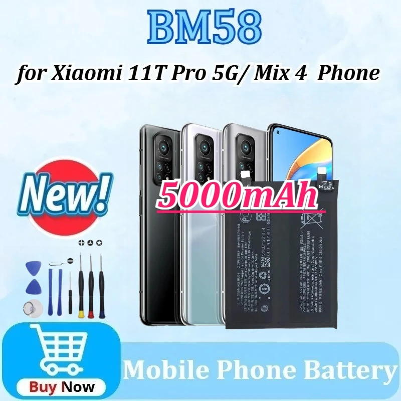Новый аккумулятор BM58 5000 мАч для Xiaomi 11T Pro 5G/Mix 4, сменные аккумуляторы для телефона с инструментами 
Новый аккумулятор BM58 5000 мАч для Xiaomi 11T Pro 5G/Mix 4, сменные аккумуляторы для телефона с инструментами