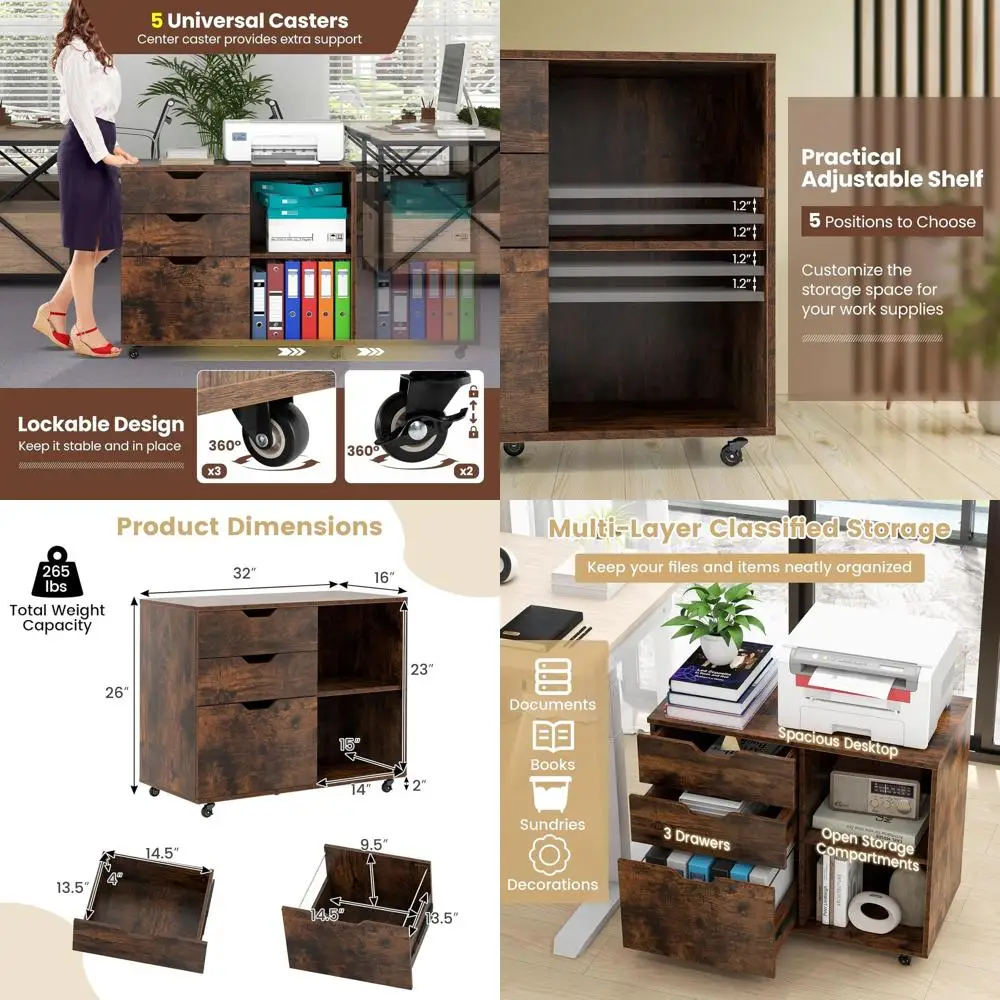 Коричневый деревянный боковой шкаф для документов с регулируемой полкой для форматов Letter/A4/Legal, передвижной органайзер под стол для домашнего офиса
Коричневый деревянный боковой шкаф для документов с регулируемой полкой для форматов Letter/A4/Legal, передвижной органайзер под стол для домашнего офиса
