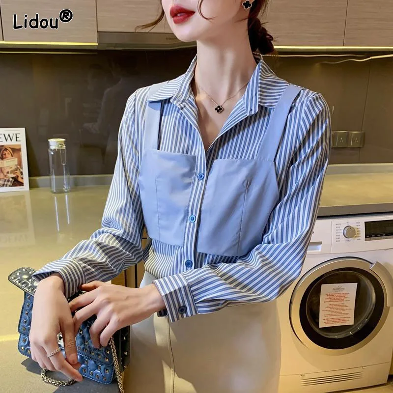 Spliced Turn-down Collar Spring Summer Blended Thin Women's Clothing Striped Office Lady Slim Single Breasted Simple Women Shirt
Spliced Turn-down Collar Spring Summer Blended Thin Women's Clothing Striped Office Lady Slim Single Breasted Simple Women Shirt