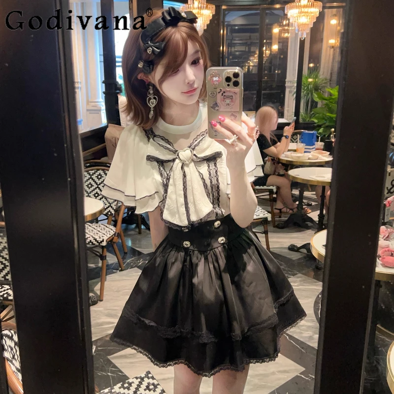 Черно-белая кружевная прозрачная юбка, женская рубашка с коротким рукавом, шорты с высокой талией, костюм из двух предметов, летний кружевной комплект в стиле Лолита для девочек
Черно-белая кружевная прозрачная юбка, женская рубашка с коротким рукавом, шорты с высокой талией, костюм из двух предметов, летний кружевной комплект в стиле Лолита для девочек