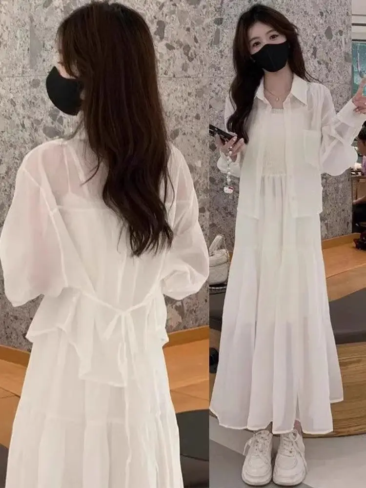 White Sun Protection Long Sleeve Chiffon Shirt Women's Summer Outerwear with Strap Dress Thin Outer Coat Cardigan
White Sun Protection Long Sleeve Chiffon Shirt Women's Summer Outerwear with Strap Dress Thin Outer Coat Cardigan