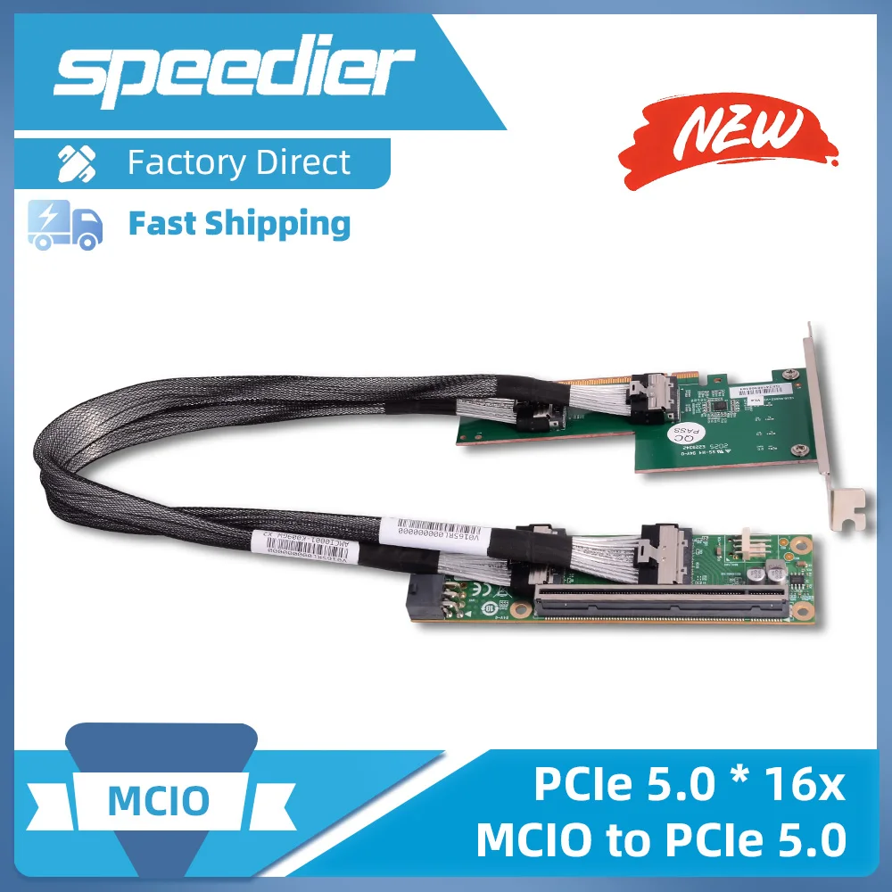 MCIO To PCIe 5.0 X16 Adapter Card PCI-E Riser Backplane MCIO Cable 55cm for Independent GPU External Expansion Split8 6Pin 12V