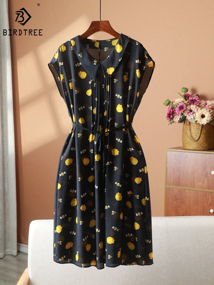 Birdtree 100%Mulberry Silk Elegant Dress Lapel Sleeveless Printed Belt Casual Temperament Commute A-line Dresses Summer D41498QD
Birdtree 100%Mulberry Silk Elegant Dress Lapel Sleeveless Printed Belt Casual Temperament Commute A-line Dresses Summer D41498QD