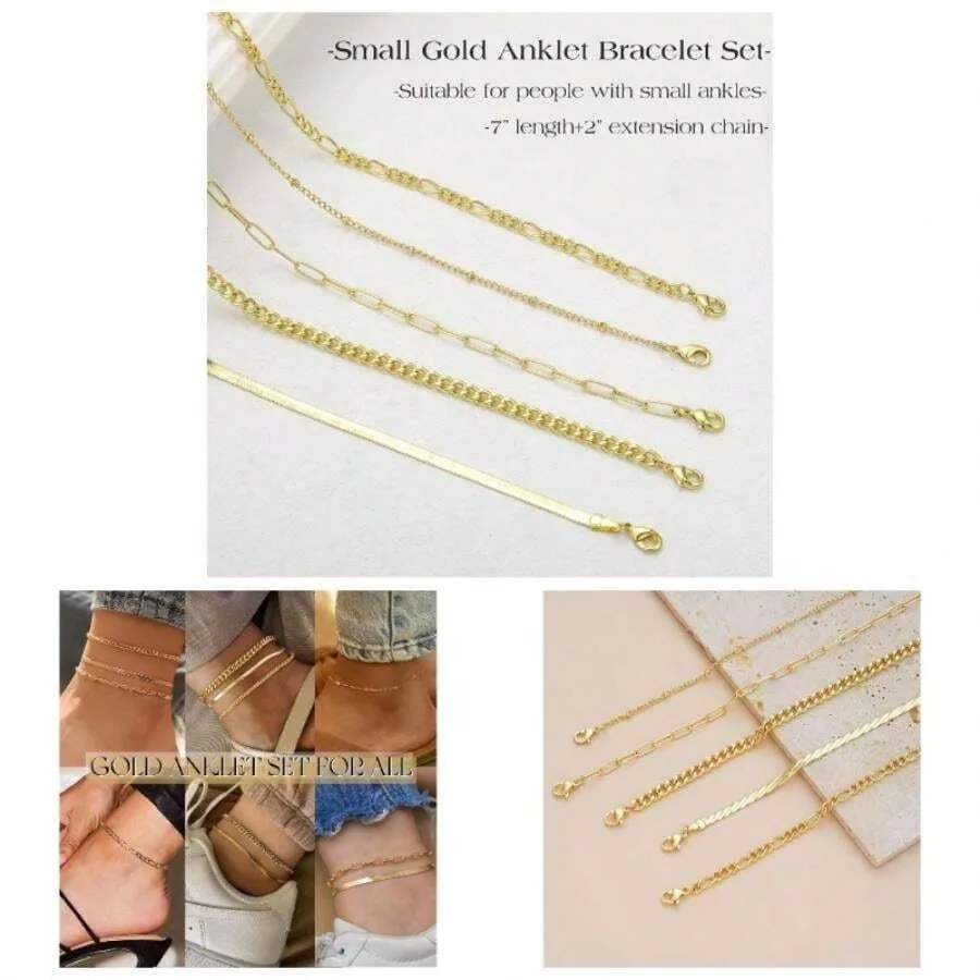 Gold Ankle Bracelets Women, 14k Gold Plated Waterproof Cuban Link Chain Anklets Set, Layered Anklet Bracelets Women Beach Adjus
Gold Ankle Bracelets Women, 14k Gold Plated Waterproof Cuban Link Chain Anklets Set, Layered Anklet Bracelets Women Beach Adjus