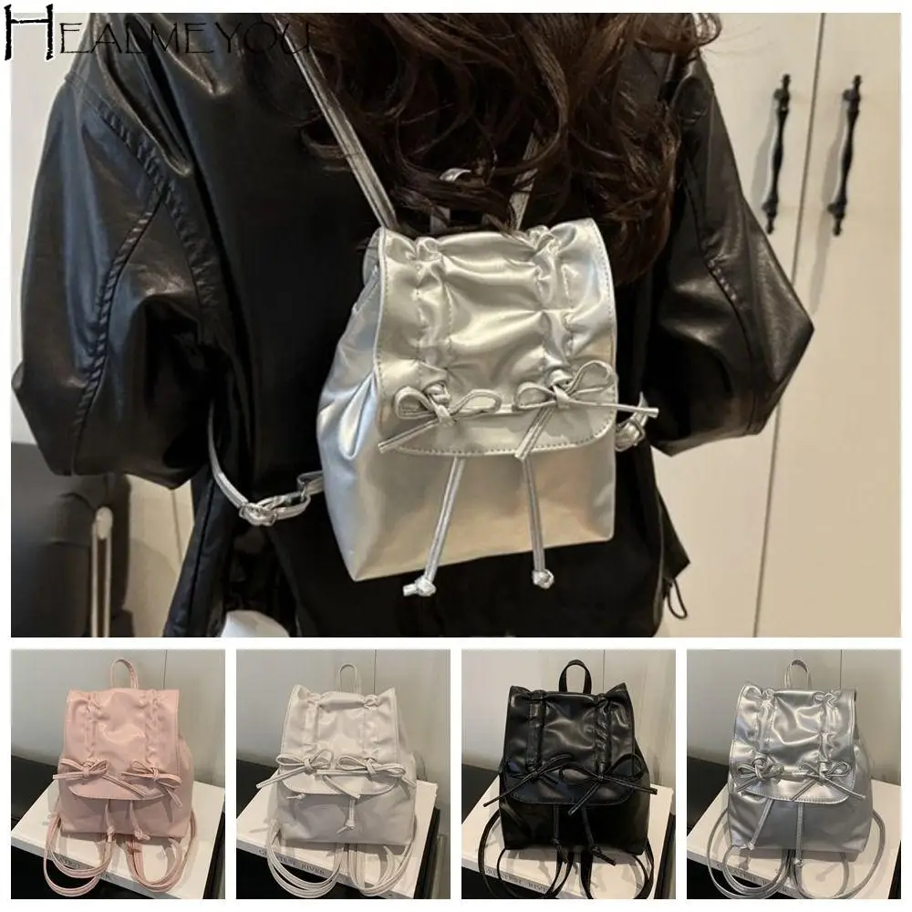 Creative Tie Bow Backpack Y2k Large Capacity Pu Leather Backpack Solid Color Handbag Student School Bag Students 
Creative Tie Bow Backpack Y2k Large Capacity Pu Leather Backpack Solid Color Handbag Student School Bag Students