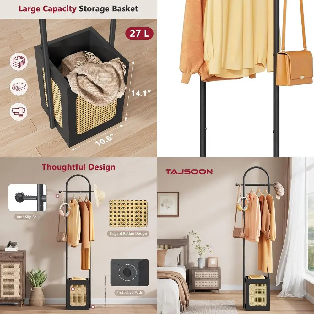 Wooden Base Coat Tree with 6 Hooks, Rattan-Inspired Design, Compact Clothes Rack for Home and Office, Black
Wooden Base Coat Tree with 6 Hooks, Rattan-Inspired Design, Compact Clothes Rack for Home and Office, Black