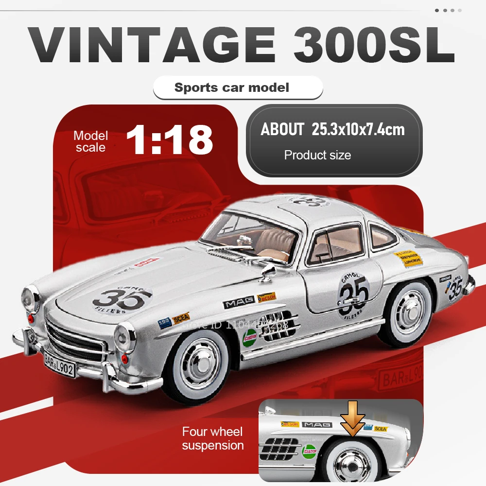 1:18 Scale 300SL 500K Car Model Toy Sound Light Four Wheel Suspension Linkage Steering Sports Cars Models Hobby Ornaments
1:18 Scale 300SL 500K Car Model Toy Sound Light Four Wheel Suspension Linkage Steering Sports Cars Models Hobby Ornaments