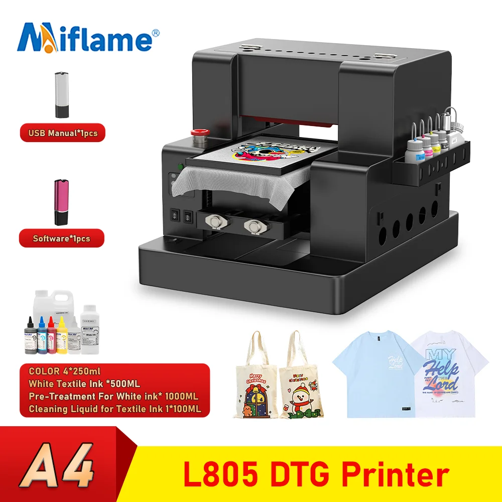 A4 DTG Printer Directly to Garment Printing Machine L805 DTG Printer Tshirt Printer A4 Flatbed Printer For Light and Dark Print
A4 DTG Printer Directly to Garment Printing Machine L805 DTG Printer Tshirt Printer A4 Flatbed Printer For Light and Dark Print
