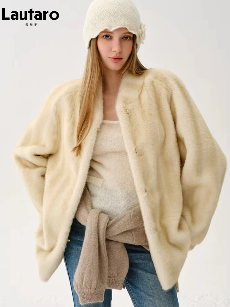 Lautaro Autumn Winter Thick Warm Soft Faux Mink Fur Coat Women with Long Raglan Sleeve Elegant Luxury Chic Fluffy Jacket 2025
Lautaro Autumn Winter Thick Warm Soft Faux Mink Fur Coat Women with Long Raglan Sleeve Elegant Luxury Chic Fluffy Jacket 2025