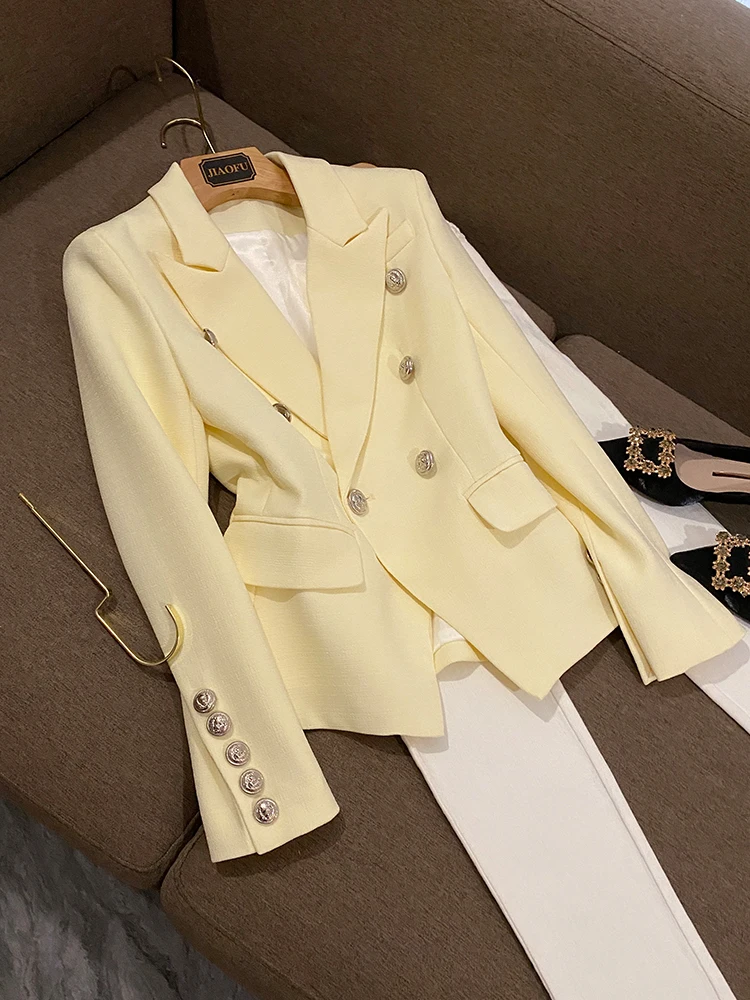 Классический женский костюм Jaet с металлическими львиными пуговицами и двумя рядами, матовый приталенный костюм A6794, длинный цвет све 
Классический женский костюм Jaet с металлическими львиными пуговицами и двумя рядами, матовый приталенный костюм A6794, длинный цвет све