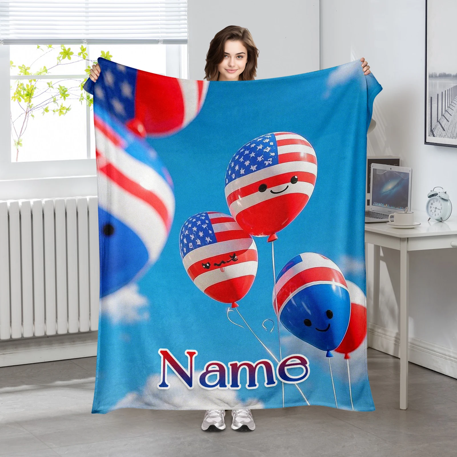 Special Flannel Blanket With American Flag And Balloon Design Personalize With Names For Family And Friends
Special Flannel Blanket With American Flag And Balloon Design Personalize With Names For Family And Friends