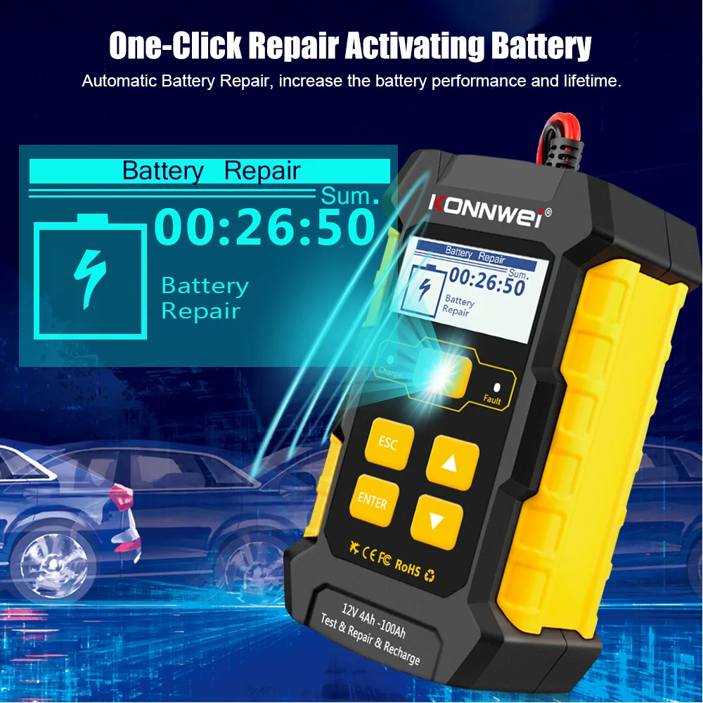 KW510 12V Auto Battery Charger, 5A Pulse Repair Tool, Full Automatic Lead Acid AGM Gel Battery Maintainer
KW510 12V Auto Battery Charger, 5A Pulse Repair Tool, Full Automatic Lead Acid AGM Gel Battery Maintainer
